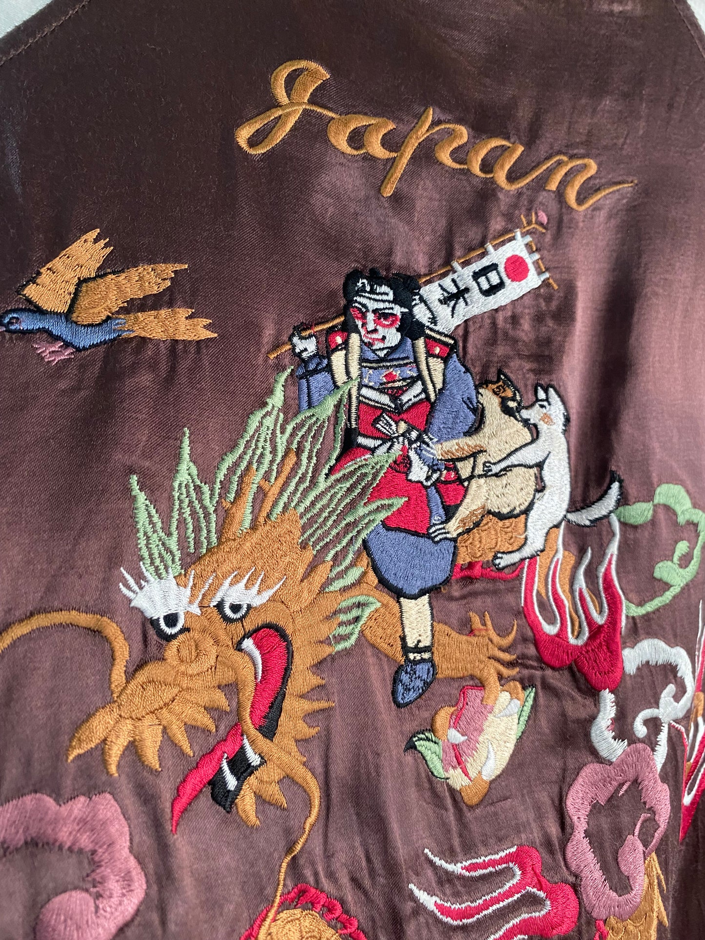 HOUSTON Japan Velvet/Satin Reversible Sukajan Jacket with Kintaro and Momotaro Embroidery