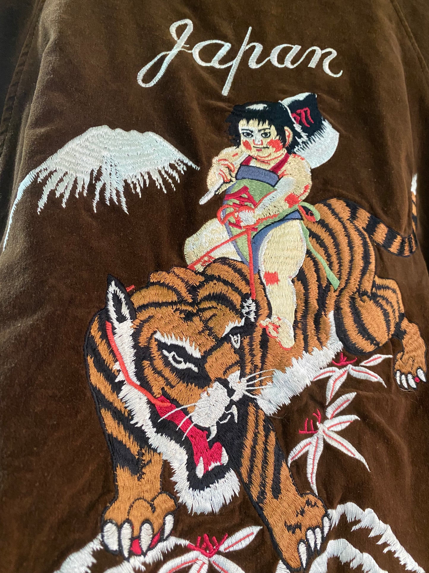 HOUSTON Japan Velvet/Satin Reversible Sukajan Jacket with Kintaro and Momotaro Embroidery