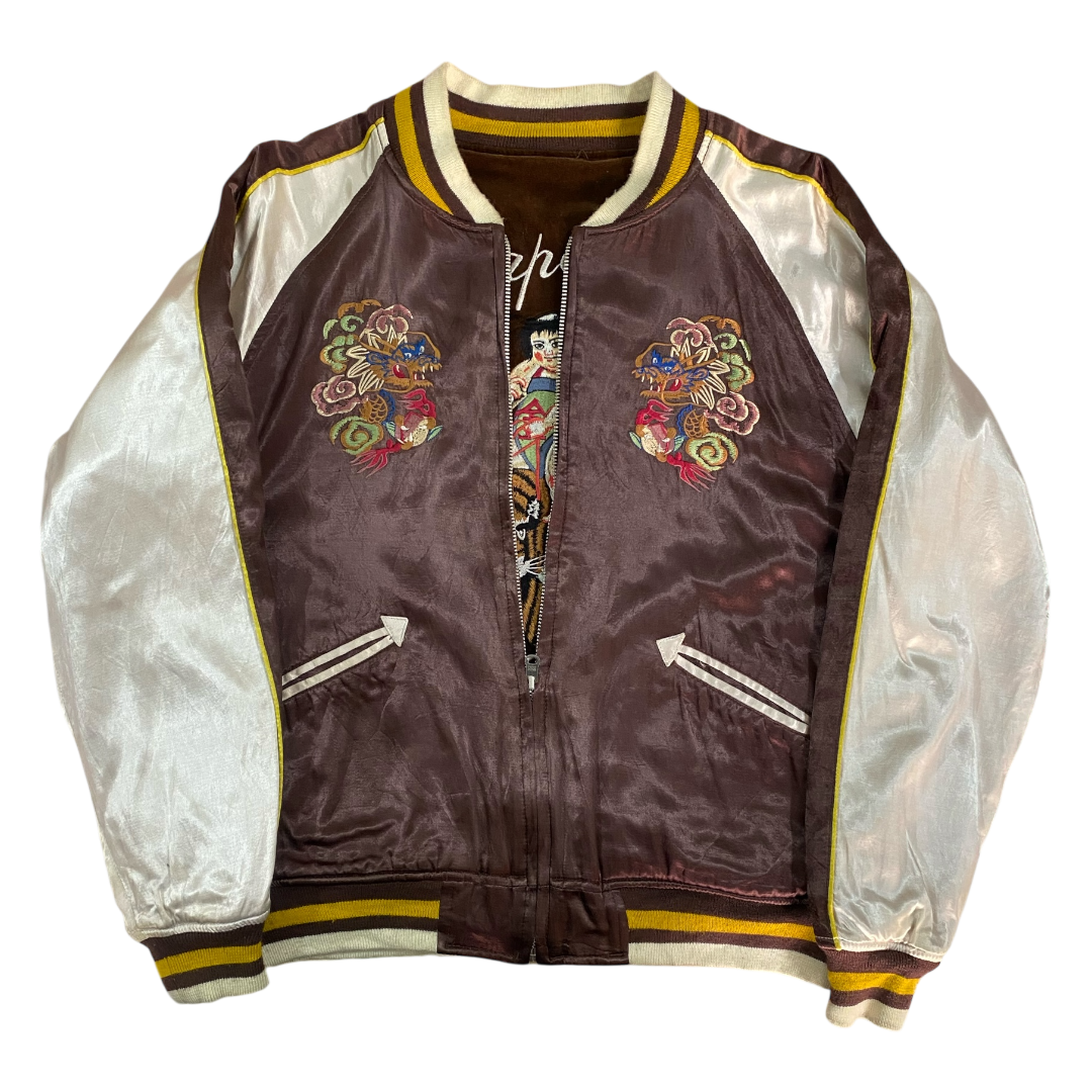 HOUSTON Japan Velvet/Satin Reversible Sukajan Jacket with Kintaro and Momotaro Embroidery