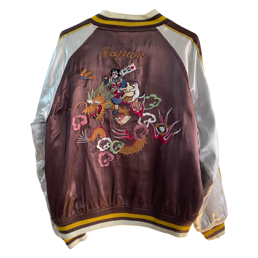 HOUSTON Japan Velvet/Satin Reversible Sukajan Jacket with Kintaro and Momotaro Embroidery