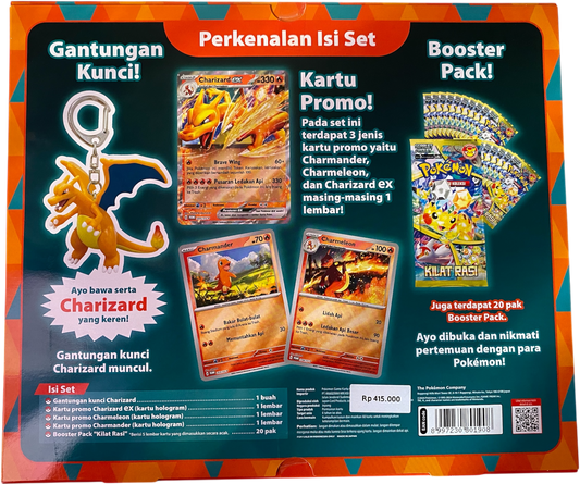 Pokémon Charizard Promo and Key Chain Set Scarlet & Violet Indonesia Exclusive with 20 Stellar Lighting Strike | Kilat Rasi - sv8s Booster Packs