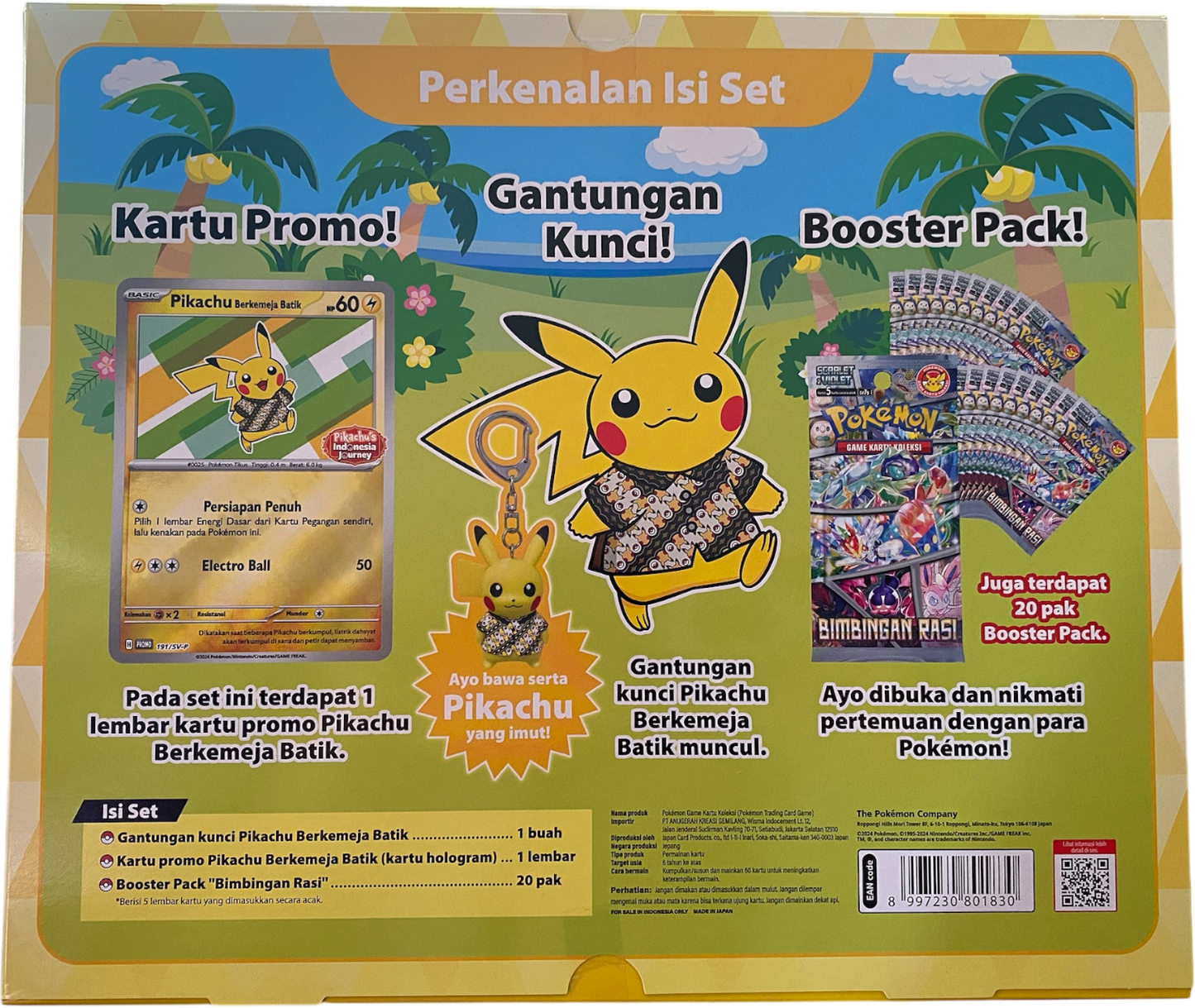 Pikachu's Indonesia Journey Promo box with Batik Shirted Pikachu Set Key Chain and 20 Stellar Guidance | Bimbingan Rasi - sv7s packs