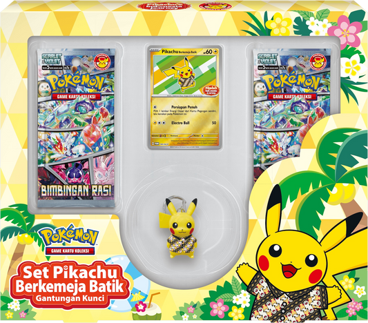 Pikachu's Indonesia Journey Promo box with Batik Shirted Pikachu Set Key Chain and 20 Stellar Guidance | Bimbingan Rasi - sv7s packs