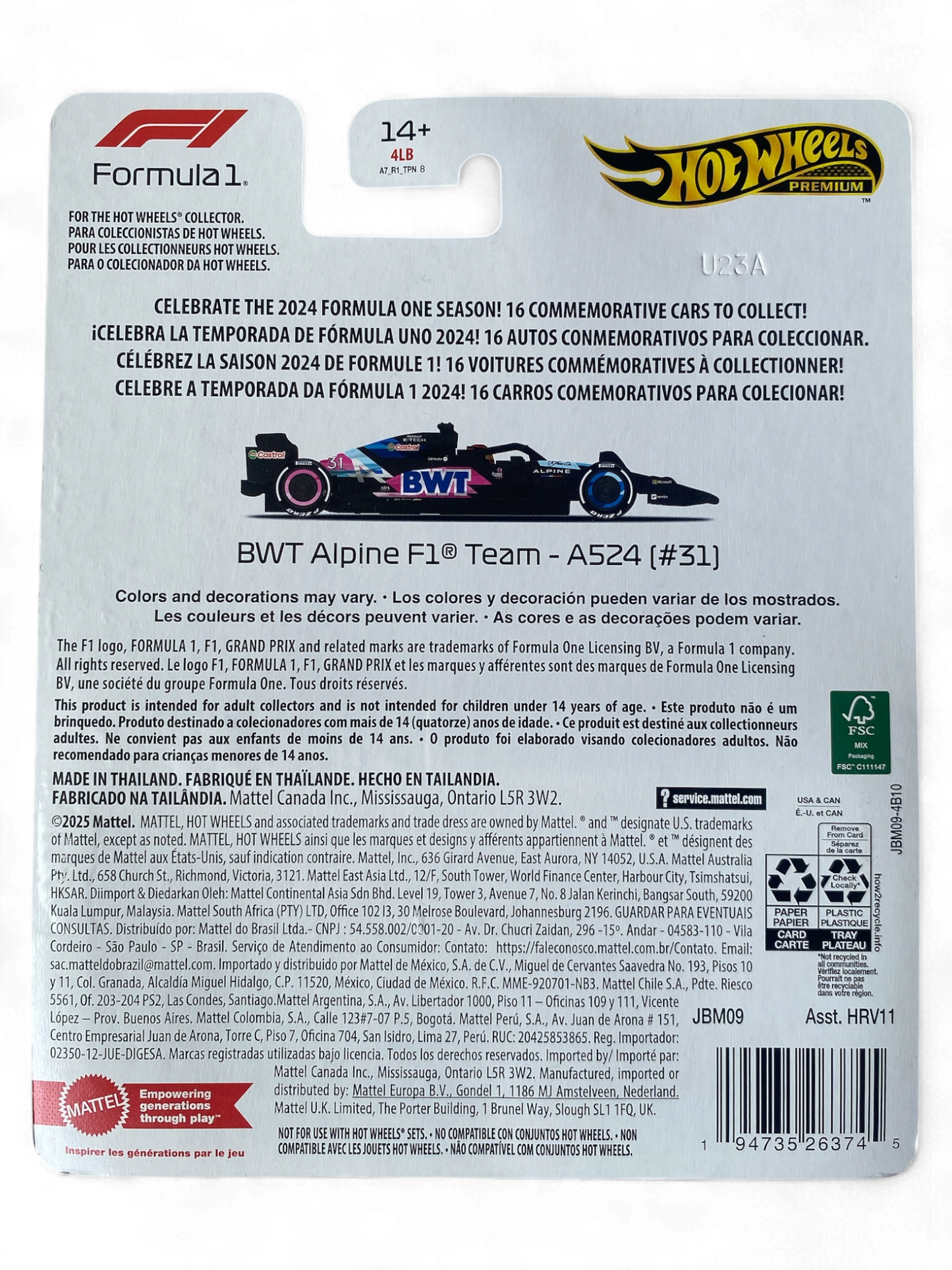 Hot Wheels Formula 1 BWT Alpine F1 Team - A524 (#31) IMPORTED