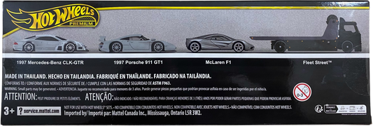 Hot Wheels Premium Collectors Set - 90s Le Mans “Holy Trinity” 1997 Porsche 911 GT1 / McLaren F1 / 1997 Mercedes-Benz CLK-GTR / Fleet Street