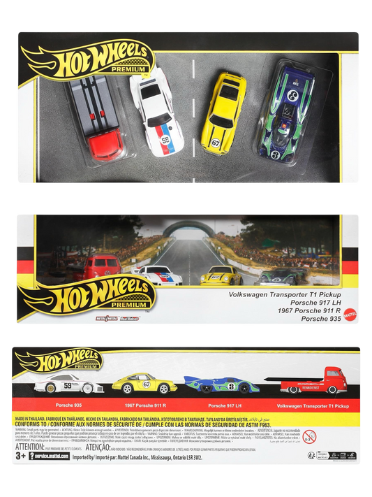 Hot Wheels Premium Porsche Diorama Set - Volkswagen Transporter T1 Pickup / Porsche 917 LH / 1967 Porsche 911 R / Porsche 935