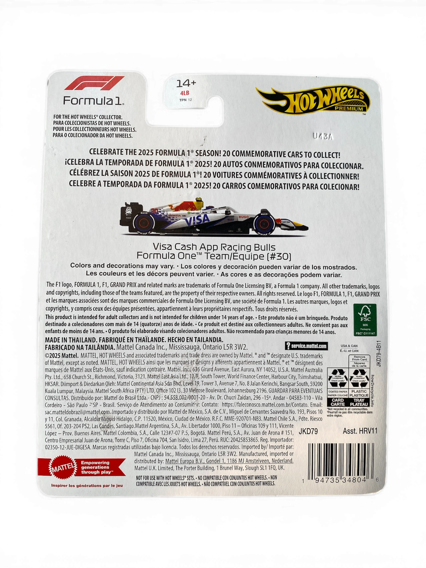 Hot Wheels Premium Formula 1 2025 Visa Cash App Racing Bulls Formula One Team (#30)