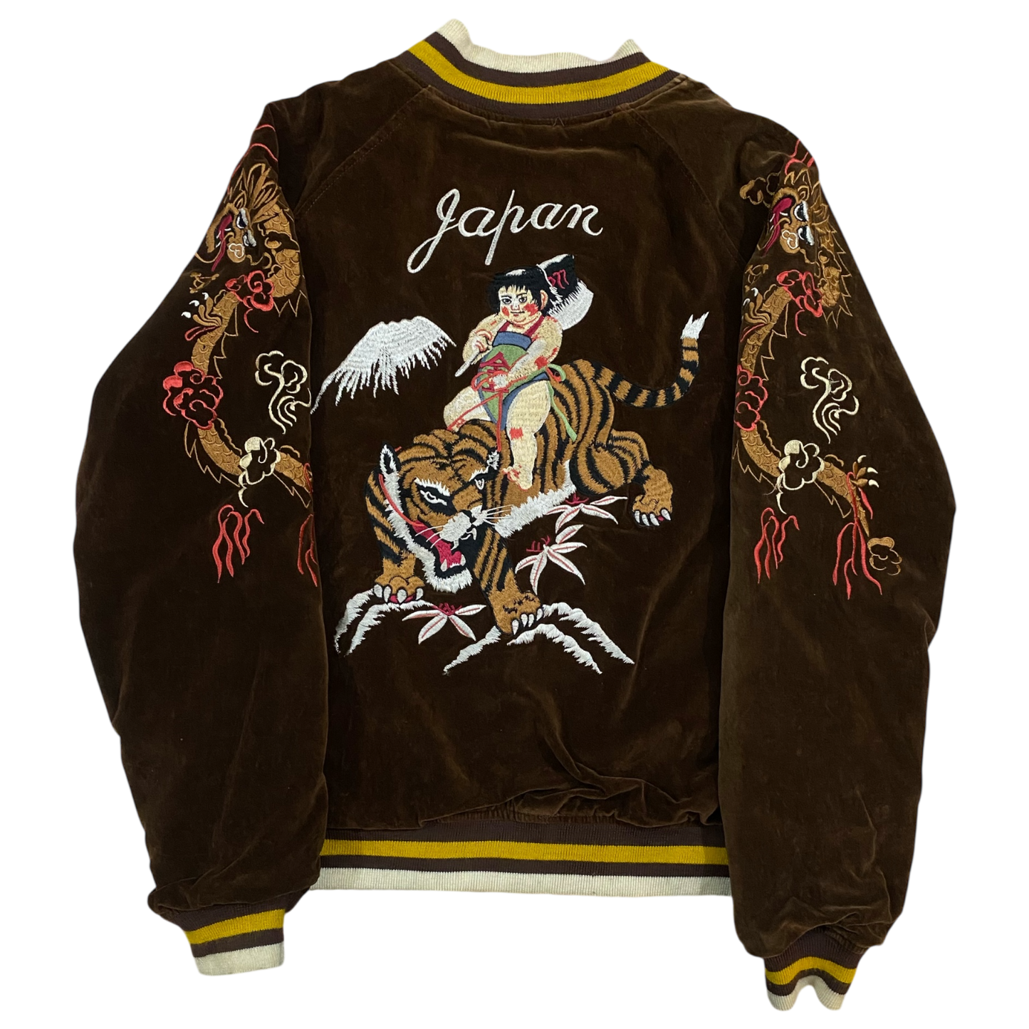 HOUSTON Japan Velvet/Satin Reversible Sukajan Jacket with Kintaro and Momotaro Embroidery