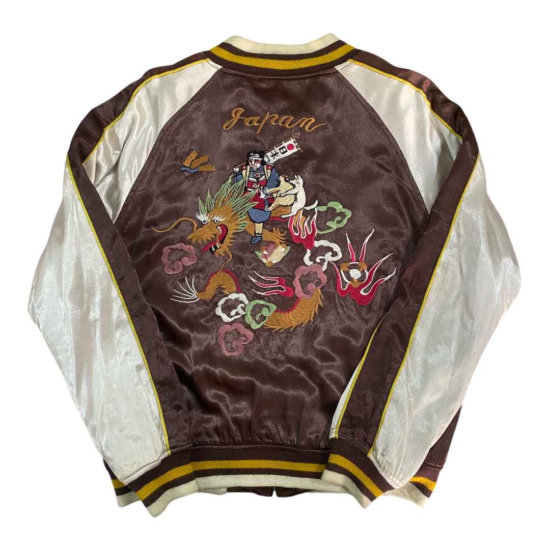 HOUSTON Japan Velvet/Satin Reversible Sukajan Jacket with Kintaro and Momotaro Embroidery