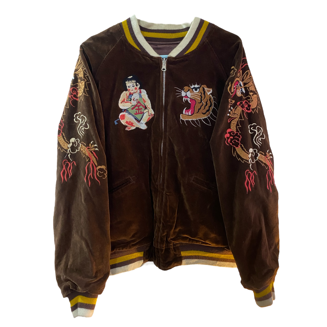 HOUSTON Japan Velvet/Satin Reversible Sukajan Jacket with Kintaro and Momotaro Embroidery