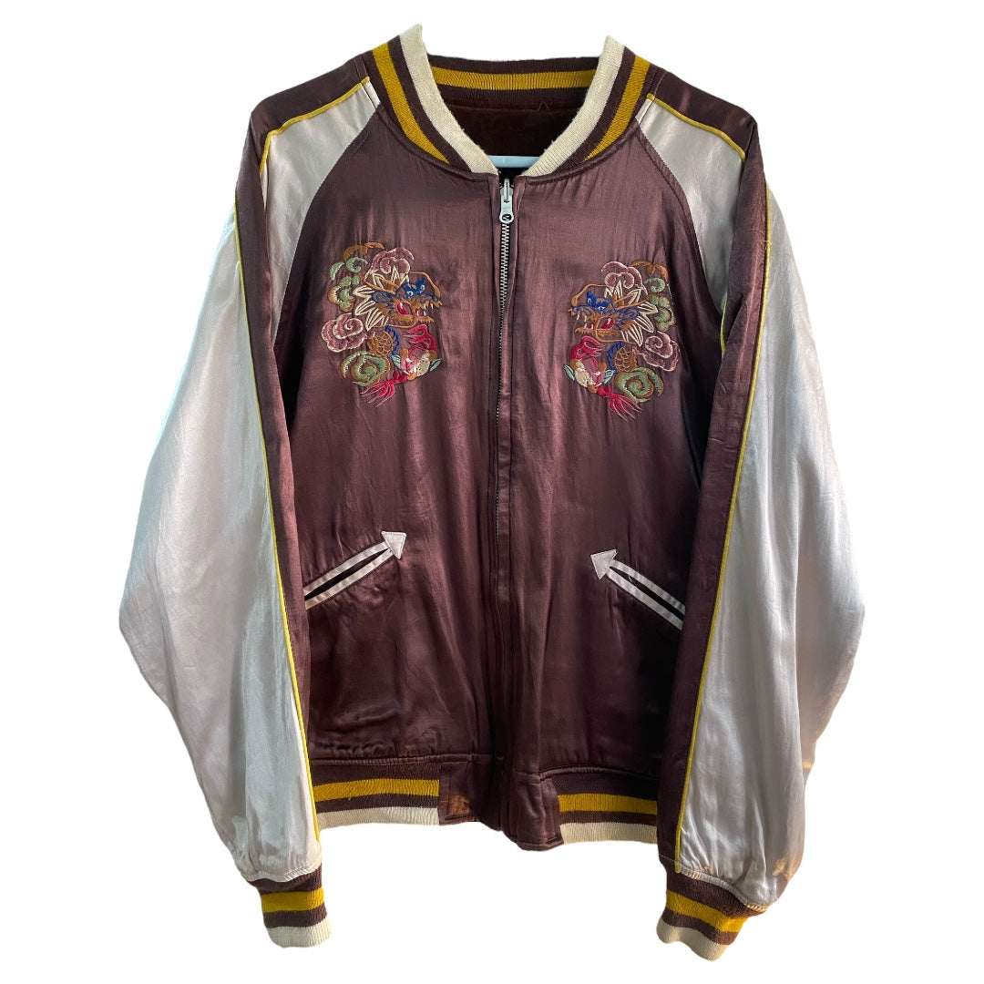 HOUSTON Japan Velvet/Satin Reversible Sukajan Jacket with Kintaro and Momotaro Embroidery