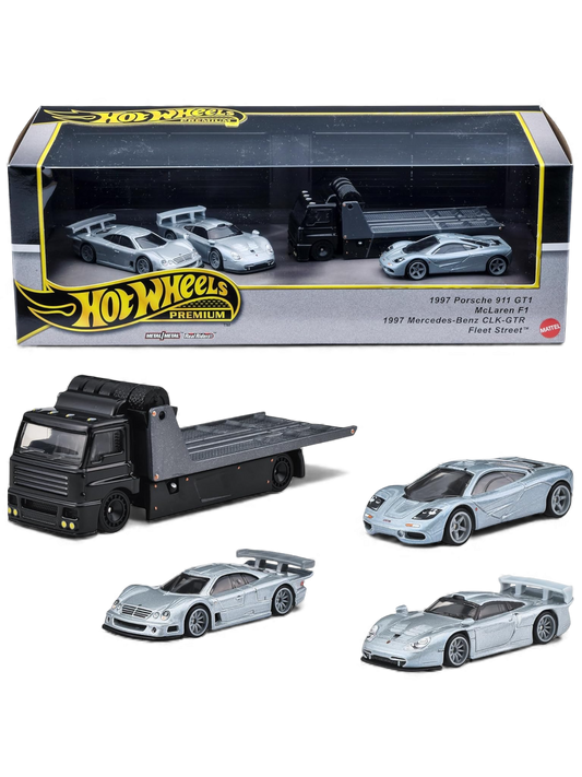 Hot Wheels Premium Collectors Set - 90s Le Mans “Holy Trinity”  1997 Porsche 911 GT1 / McLaren F1 / 1997 Mercedes-Benz CLK-GTR / Fleet Street