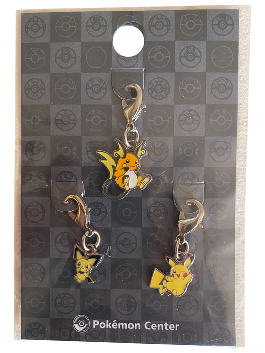 Pokemon Center: National Pokédex Metal Charms 092, 093, 094 - Pichu / Pikachu / Raichu