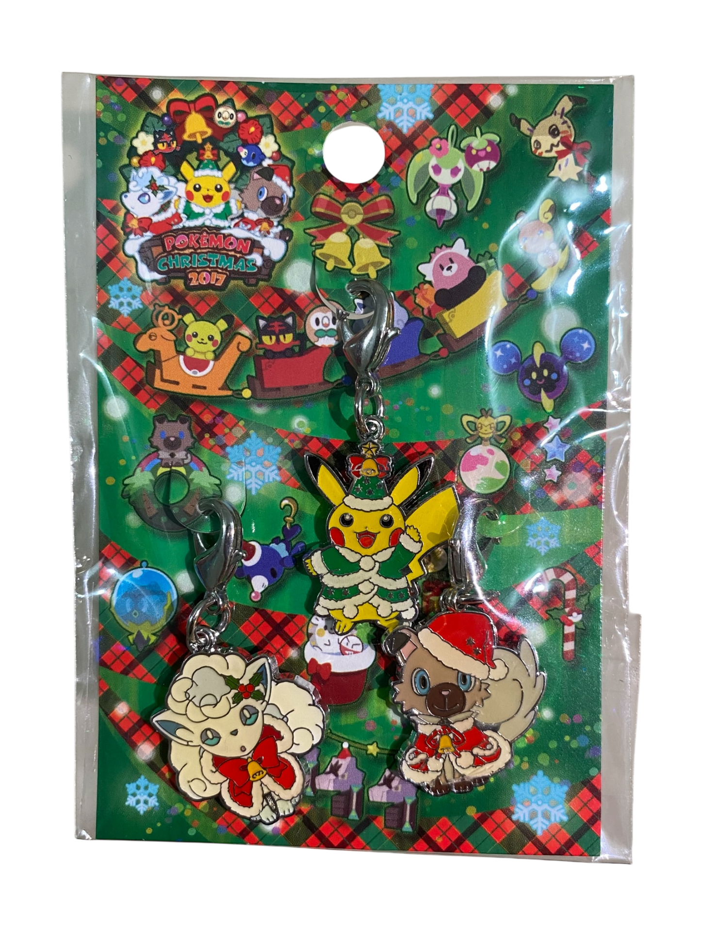 Pokemon Center Christmas 2017 Metal Charm Set - Pikachu / Rockruff / Alolan Vulpix [Big Size]