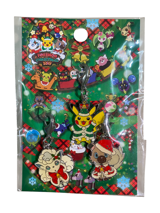 Pokemon Center Christmas 2017 Metal Charm Set - Pikachu / Rockruff / Alolan Vulpix [Big Size]