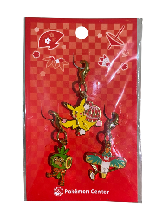 Pokemon Center New Year 2014 Metal Charm Set - Pikachu / Chespin / Halucha [Big Size]