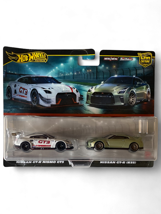 Hot Wheels Premium Nissan GTR 2 Pack - Nissan GT-R Nismo GT3 / Nissan GT-R (R35)