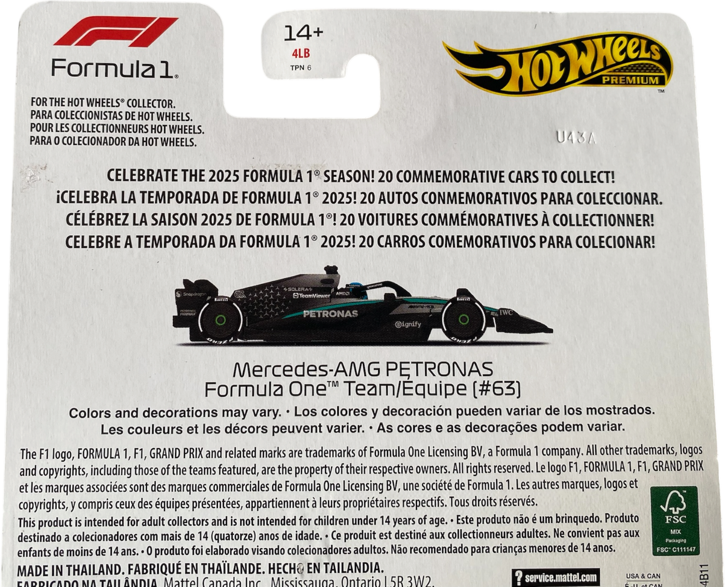 Hot Wheels Premium Formula 1 2025 Mercedes-AMG Petronas Formula One Team (#63)
