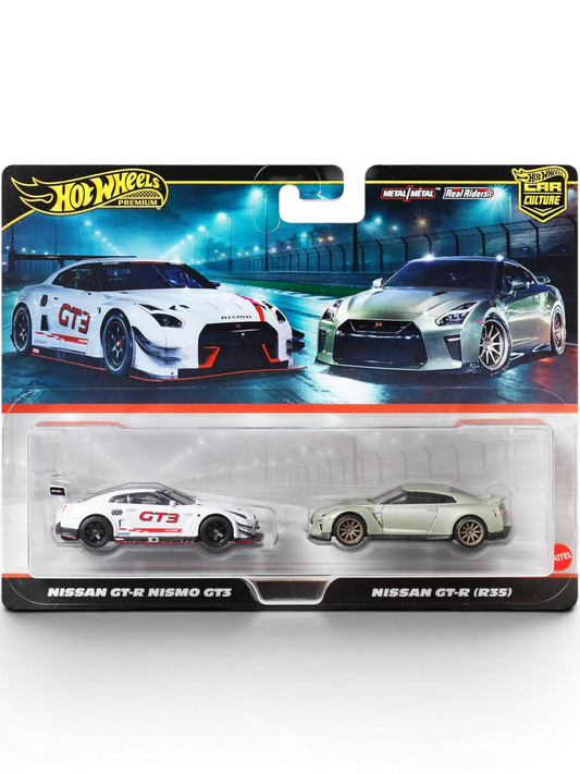 Hot Wheels Premium Nissan GTR 2 Pack - Nissan GT-R Nismo GT3 / Nissan GT-R (R35)