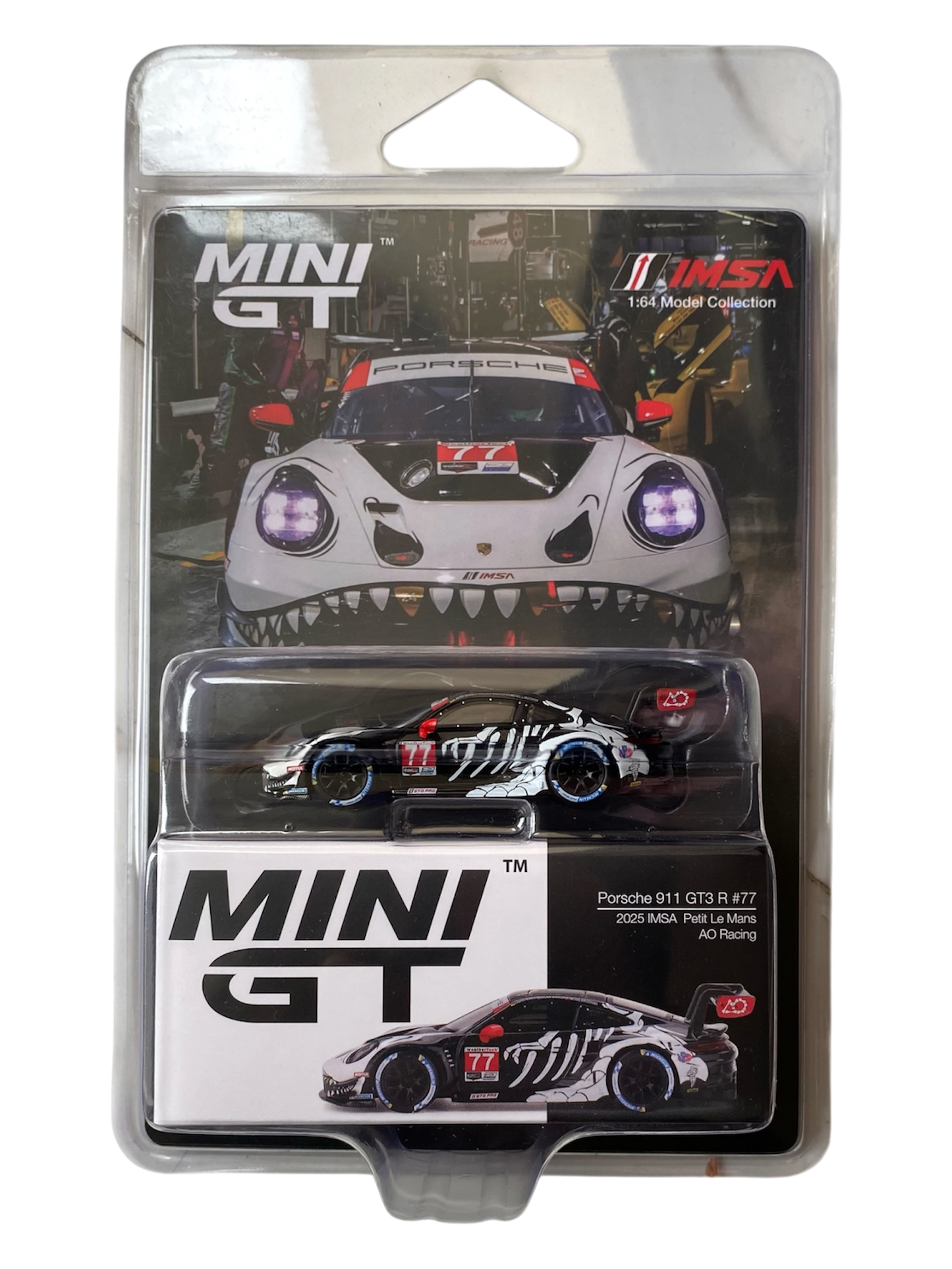 Mini GT  Porsche 911 GT3 R #77 2025 IMSA Petit Le Mans AO Racing (Skeleton Rexy)